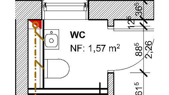 Grundriss des Gäste-WCs im Privathaus mit Waschtisch und WC der Serie Geberit iCon und Sigma50 Betätigungsplatte