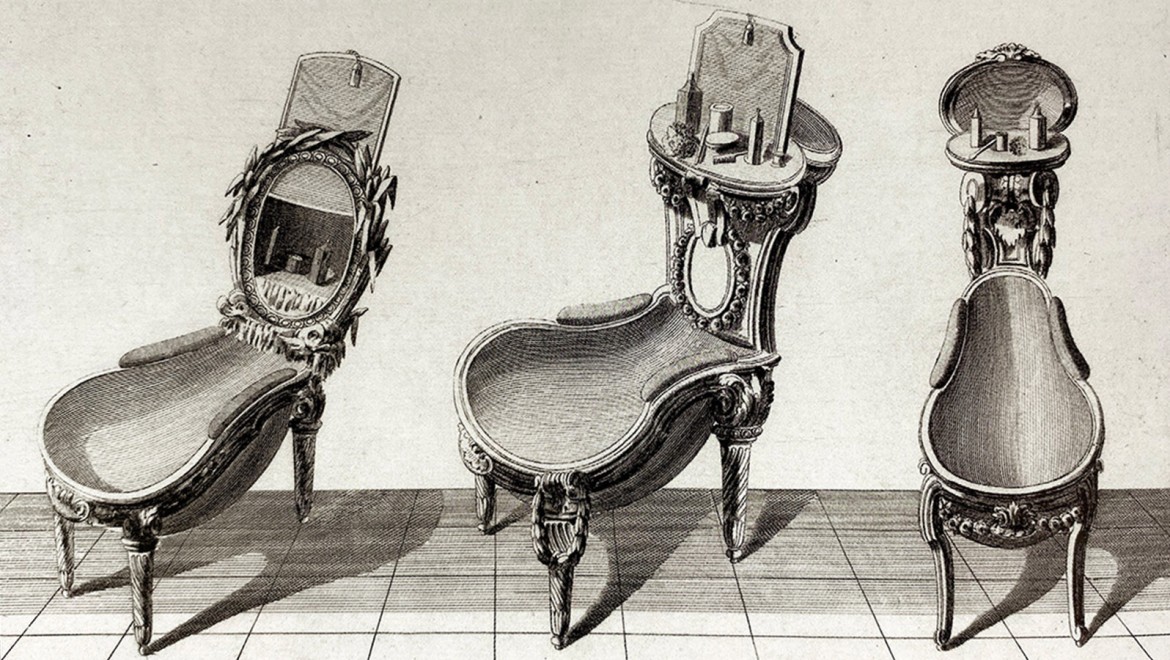 Drei Bidet-Entwürfe von Jean Charles Delafosse, Paris um 1770, illustrieren, wie aufwändig diese Hygienemöbel für gehobene Kreise im 18. Jahrhundert gestaltet sein konnten. (MAK – Österreichisches Museum für angewandte Kunst, Wien)